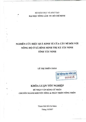 Khóa luận tốt nghiệp phát triển nông thôn nghiên cứu hiệu quả kinh tế của cây mì đối với nông hộ ở xã bình minh thị xã tây ninh tỉnh tây ninh