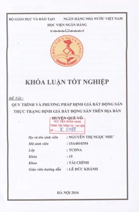 Khóa luận tốt nghiệp tài chính quy trình và phương pháp định giá bất động sản thực trạng định giá bất động sản trên địa bàn huyện quế võ