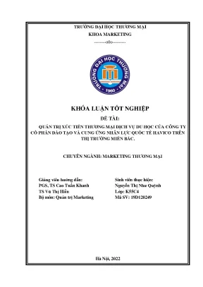 Khóa luận tốt nghiệp quản trị xúc tiến thương mại dịch vụ du học của công ty cổ phần đào tạo và cung ứng nhân lực quốc tế havico trên thị trường miền bắc