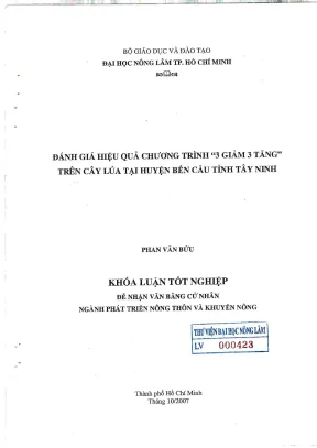 Khóa luận tốt nghiệp phát triển nông thôn đánh giá hiệu quả chương trình 3 giảm 3 tăng trên cây lúa tại huyện bến cầu tỉnh tây ninh