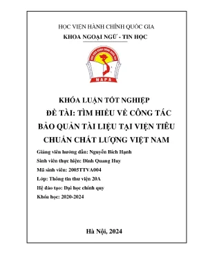 Khoá luận tìm hiểu về công tác bảo quản tài liệu tại viện tiêu chuẩn chất lượng việt nam