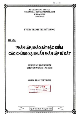 Khóa luận tốt nghiệp sinh học phân lập khảo sát đặc điểm các chủng xạ khuẩn phân lập từ đất