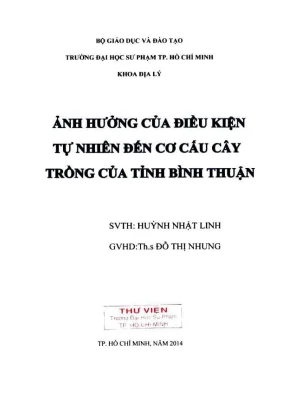 Khóa luận tốt nghiệp địa lý ảnh hưởng của điều kiện tự nhiên đến cơ cấu cây trồng của tỉnh bình thuận