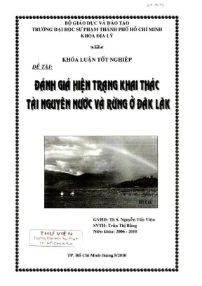 Khóa luận tốt nghiệp địa lý đánh giá hiện trạng khai thác tài nguyên nước và rừng ở đăk lăk