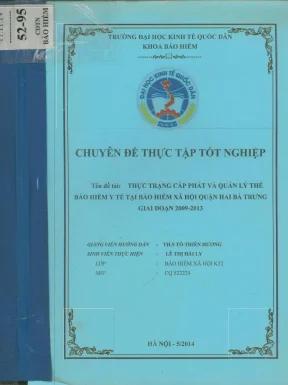 Chuyên đề thực tập tốt nghiệp thực trạng cấp phát quản lý thẻ bảo hiểm y tế tại bảo hiểm xã hội quận hai bà trưng giai đoạn 2009 2013