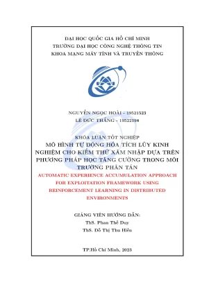 Khóa luận tốt nghiệp mô hình tự động hóa tích lũy kinh nghiệm cho kiểm thử xâm nhập dựa trên phương pháp học tăng cường trong môi trường phân tán