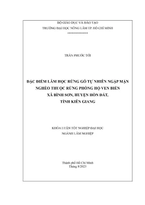 Khóa luận tốt nghiệp lâm học đặc điểm lâm học rừng gỗ tự nhiên ngập mặn nghèo thuộc rừng phòng hộ ven biển xã bình sơn huyện hòn đất tỉnh kiên giang
