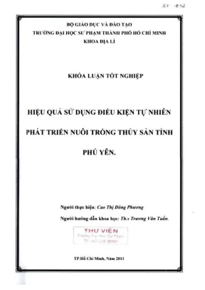 Khóa luận tốt nghiệp địa lý hiệu quả sử dụng điều kiện tự nhiên phát triển nuôi trồng thủy hải sản tỉnh phú yên