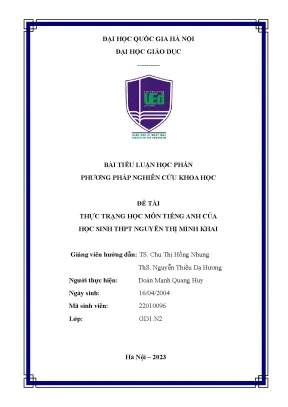 Đề tài thực trạng học môn tiếng anhcủahọc sinh thpt nguyễn thị minhkhai