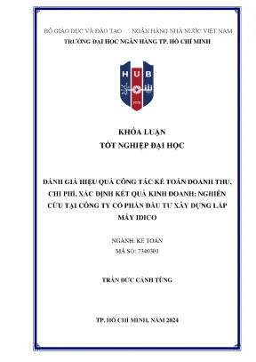 Đánh giá hiệu quả công tác kế toán doanh thu chi phí xác định kết quả kinh doanh nghiên cứu tại công ty cổ phần đầu tư xây dựng lắp máy idico khóa luận tốt nghiệp đại học