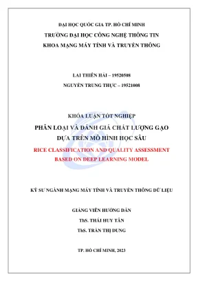 Khóa luận tốt nghiệp mạng máy tính và truyền thông phân loại và đánh giá chất lượng gạo dựa trên mô hình học sâu