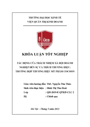 Tác động của trách nhiệm xã hội doanh nghiệp đến sự ưa thích thương hiệu trường hợp thương hiệu mỹ phẩm cocoon