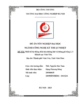 Đồ án tốt nghiệp đại học thiết kế hệ thống điều hòa không khí và thông gió tầng 2 3 khách sạn vĩnh yên thành phố vĩnh yên tỉnh vĩnh phúc