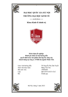 Khóa luận tốt nghiệp kinh tế chính trị đánh giá nhân tố ảnh hưởng đến quyết định mua sản phẩm tấm lợp lấy sáng của khách hàng tại công ty tnhh đa ngành minh tiến