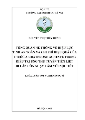 Xây dung tổng quan hệ thống về hiệu lực tính an toàn và chi phí hiệu quả của thuốc abiraterone acetate trong điều trị ung thư tuyến tiền liệt di căn còn nhạy cảm với nội tiết