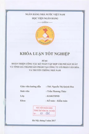 Khóa luận tốt nghiệp kế toán kiểm toán hoàn thiện công tác kế toán tập hợp chi phí sản xuất và tính giá thành sản phẩm tại công ty cổ phần văn hóa và truyền thông nhã nam