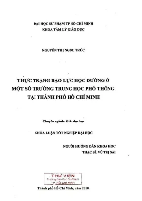 Khóa luận tốt nghiệp giáo dục học thực trạng bạo lực học đường ở một số trường trung học phổ thông tại thành phố hồ chí minh