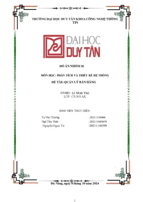 Đồ án nhóm 16 môn học phân tích và thiết kế hệ thống đề tài quản lý bán hàng