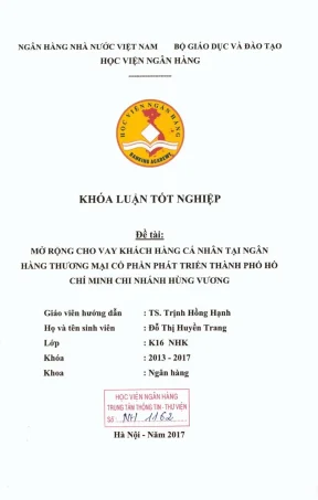 Khóa luận tốt nghiệp ngân hàng mở rộng cho vay khách hàng cá nhân tại ngân hàng thương mại cổ phần phát triển thành phố hồ chí minh chi nhánh hùng vương