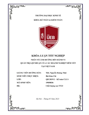 Khóa luận tốt nghiệp kế toán kiểm toán nhân tố ảnh hưởng đến hành vi quản trị lợi nhuận của các doanh nghiệp niêm yết tại việt nam