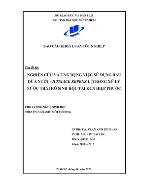 Nghiên cứu và ứng dụng việc sử dụng rau dừa nước jussiace repens l trong xử lý nước thải hồ sinh học tại kcn hiệp phước