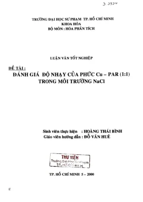 Khóa luận tốt nghiệp hóa học đánh giá độ nhạy của phức cu par 11 trong môi trường nacl