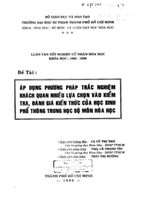 Khóa luận tốt nghiệp hóa học áp dụng phương pháp trắc nghiệm khách quan nhiều lựa chọn vào kiểm tra đánh giá kiến thức của hs ptth môn hóa học