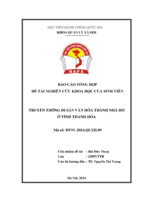 Đề tài nghiên cứu khoa học của sinh viên truyền thông di sản văn hóa thành nhà hồ ở tỉnh thanh hóa