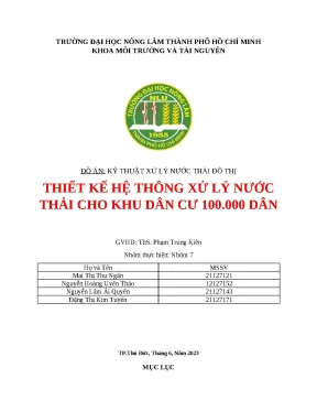Đồ án kỹ thuật xử lý nước thải đô thị thiết kế hệ thông xử lý nước thải cho khu dân cư 100 000 dân