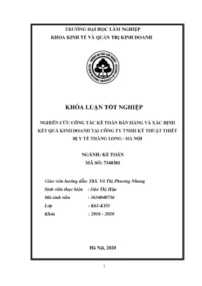 Nghiên cứu công tác kế toán bán hàng và xác định kết quả kinh doanh tại công ty tnhh kỹ thuật thiết bị y tế thăng long hà nội