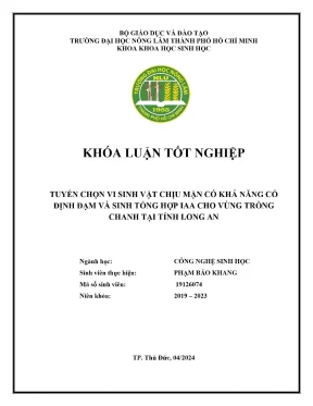 Khóa luận tốt nghiệp công nghệ sinh học tuyển chọn vi sinh vật chịu mặn có khả năng cố định đạm và sinh tổng hợp iaa cho vùng trồng chanh tại tỉnh long an