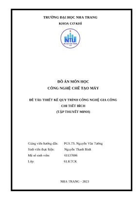 Đồ án môn học công nghệ chế tạo máy đề tài thiết kế quy trình công nghệ gia công chi tiết bích tập thuyết minh