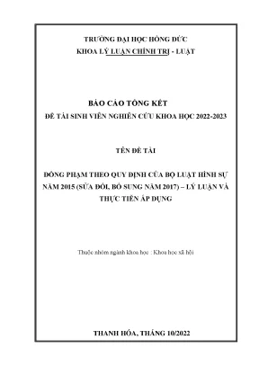 Đồng phạm theo quy định của bộ luật hình sự năm 2015 sửa đổi bổ sung năm 2017 lý luận và thực tiễn áp dụng