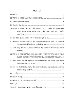 Khóa luận xã hội học ảnh hưởng của kols đến hành vi tiêu dùng trực tuyến của sinh viên học viện báo chí và tuyên truyền