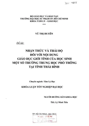 Khóa luận tốt nghiệp tâm lý học nhận thức và thái độ đối với nội dung giáo dục giới tính của học sinh một số trường trung học phổ thông tại tỉnh thái bình
