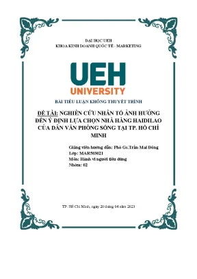 Nghiên cứu nhân tố ảnh hưởng đến ý định lựa chọn nhà hàng haidilao của dân văn phòng sống tại tp hồ chí minh