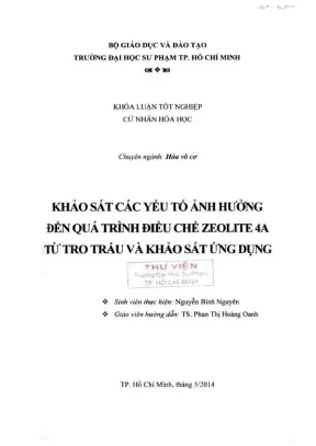 Khóa luận tốt nghiệp hóa học khảo sát các yếu tố ảnh hưởng đến quá trình điều chế zeolite 4a từ tro trấu và khảo sát ứng dụng
