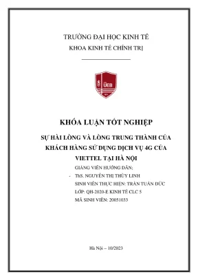 Khóa luận tốt nghiệp sự hài lòng và lòng trung thành của khách hàng sử dụng dịch vụ 4g của viettel tại hà nội