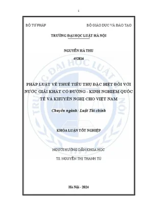 Khóa luận tốt nghiệp pháp luật về thuế tiêu thụ đặc biệt đối với nước giải khát có đường kinh nghiệm quốc tế và khuyến nghị cho việt nam