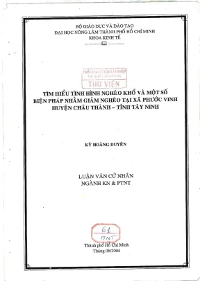 Khóa luận tốt nghiệp phát triển nông thôn tìm hiểu tình hình nghèo khổ và một số biện pháp nhằm giảm nghèo tại xã phước vinh huyện châu thành tỉnh tây ninh