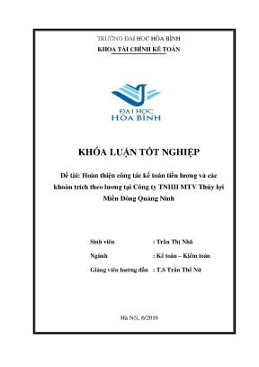Kế toán tiền lương và các khoản trích theo lương tại công ty tnhh mtv thủy lợi miền đông quảng ninh