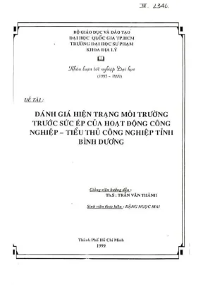 Khóa luận tốt nghiệp địa lý đánh giá hiện trạng môi trường trước sức ép của hoạt động công nghiệp tiểu thủ công nghiệp tỉnh bình dương