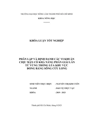 Khóa luận tốt nghiệp bảo vệ thực vật phân lập và định danh các vi khuẩn chịu mặn có khả năng phân giải lân từ vùng trồng lúa khu vực đồng bằng sông cửu long