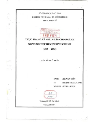 Khóa luận tốt nghiệp phát triển nông thôn thực trạng và giải pháp cho ngành nông nghiệp huyện bình chánh 1999 2003