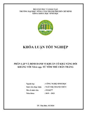 Khóa luận tốt nghiệp công nghệ sinh học phân lập và định danh vi khuẩn có khả năng đối kháng với vibrio spp từ tôm thẻ chân trắng