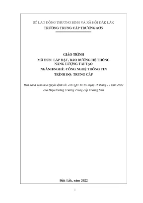 Giáo trình lắp đặt bảo dưỡng hệ thống năng lượng tái tạo nghề công nghệ thông tin trung cấp