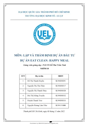Môn lập và thẩm định dự án đầu tư dự án eat clean happy meal
