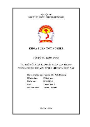 Vai trò của viện kiểm sát nhân dân trong phòng chống tham nhũng ở việt nam hiện nay