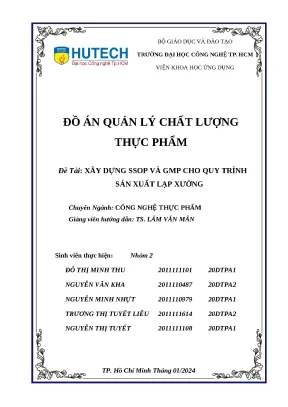 Đồ án quản lý chất lượng thực phẩm đề tài xây dựng ssop và gmp cho quy trình sản xuất lạp xưởng