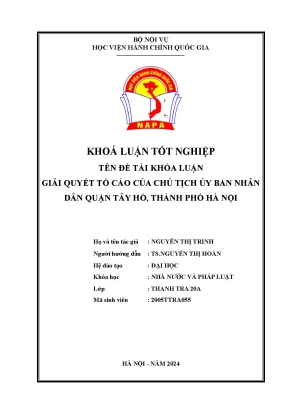 Khóa luận giải quyết tố cáo của chủ tịch ủy ban nhân dân quận tây hồ thành phố hà nội